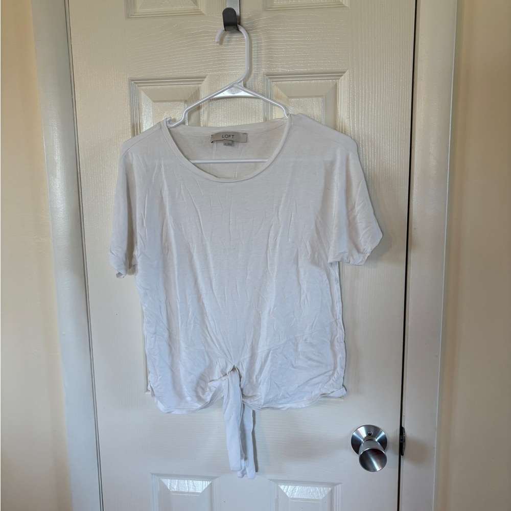 LOFT White Short Sleeve Tie-Front Tee